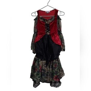 #48.Kids Red and Floral Pirate Costume Dress